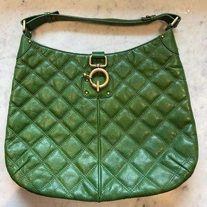 jcrew green leather quilted purse with gold buckle
